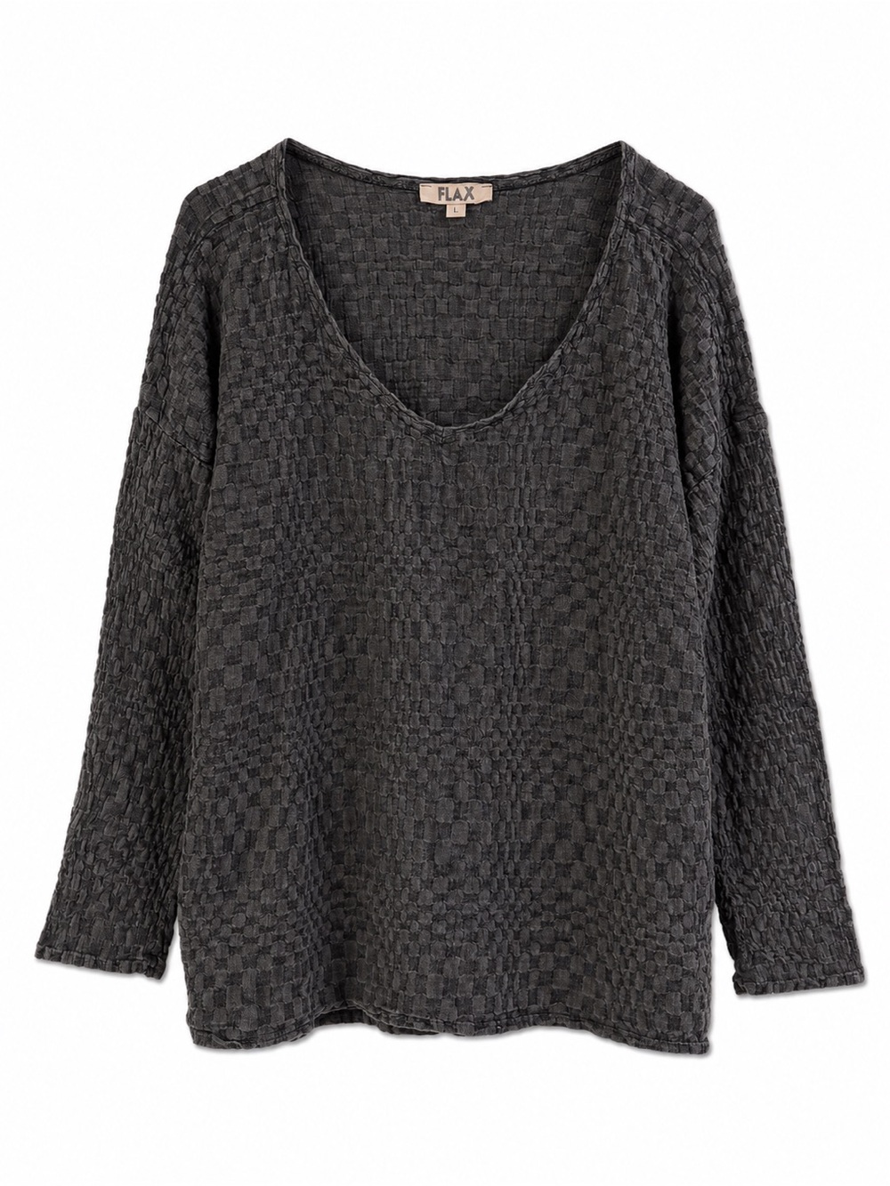 Flax Linen Dark Charcoal GreyTextured Tunic Top Large